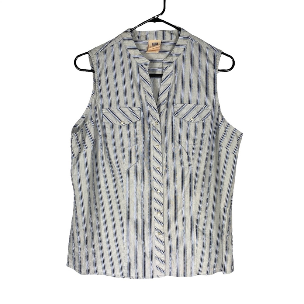 Vintage Women’s Faded Glory Pearl Snap Button Up Sleeveless Shirt Size Large
